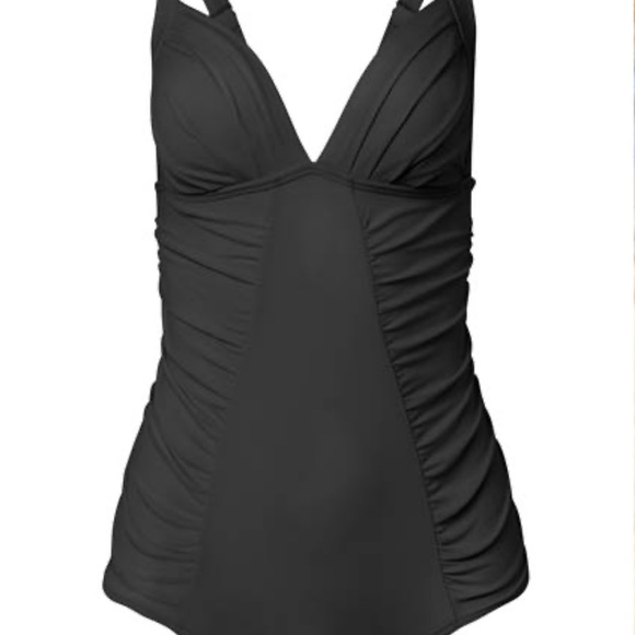 Venus ruched one piece plus size swimsuit, 20 NWT black v neck adj straps - Picture 4 of 5